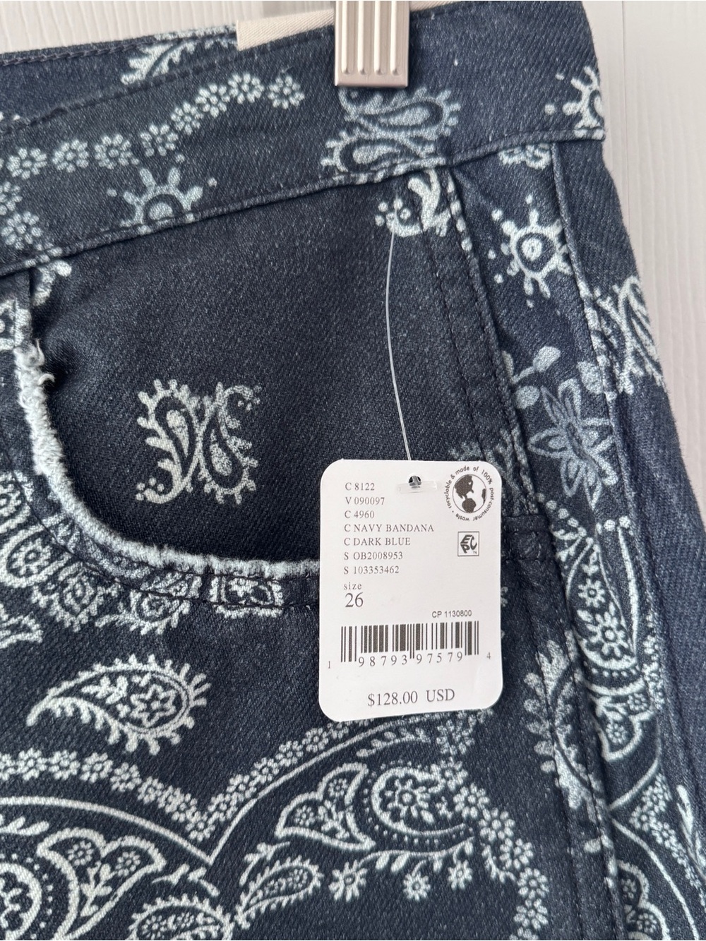 Free People Navy Bandana Print Cropped Jeans - Picture 3 of 4